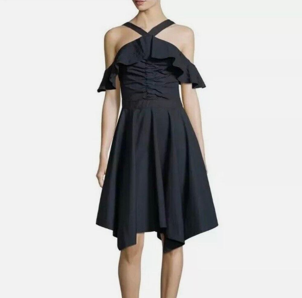 Derek Lam 10 Crosby Women's Off-the-shoulder Halter Poplin Dress Black Size 8